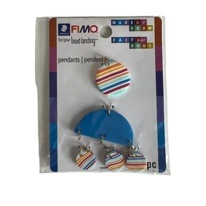 FIMO Bead Landing Necklace Pendant Nickel Free Pink Blue DIY Moon Circle Clay